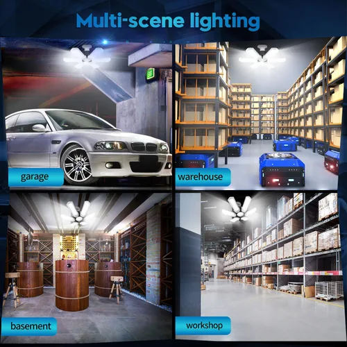 Miniatura 6 de TANBABY Luz LED mejorada para garaje, luz de techo LED deformable de 150 W, 15000 lm, E26/E27, iluminación de garaje con bombilla de 6+1 paneles