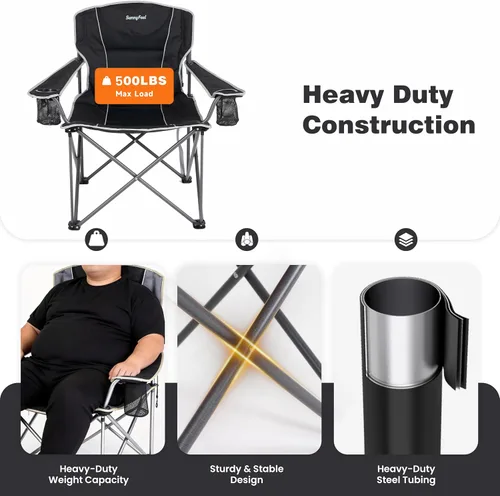 Miniatura 6 de SUNNYFEEL Silla de campamento de gran tamaño para adultos grandes y altos, silla de campamento plegable resistente que soporta 500 libras, silla