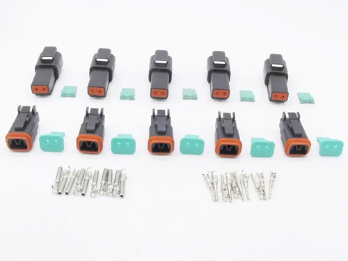 5 Sets 2Pin DT Conector kit impermeable sellado enchufe eléctrico carcasa Cable Dt Conector 22-16AWG DT04-2P DT06-2S (negro)