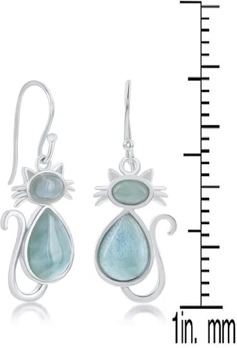 Miniatura 22 de Beaux Bijoux Aretes de plata de ley azul larimar para mujer, joyería natural de larimar, diseño de animales marinos, pez de pulpo de tortuga