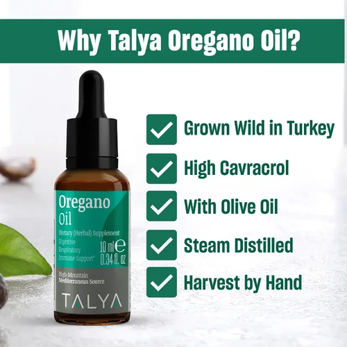 Miniatura 4 de TALYA Aceite de orégano 0.34 onzas líquidas Aceite de orégano líquido Apoyo inmunológico, alto contenido de carvacrol, salud digestiva Sin OMG