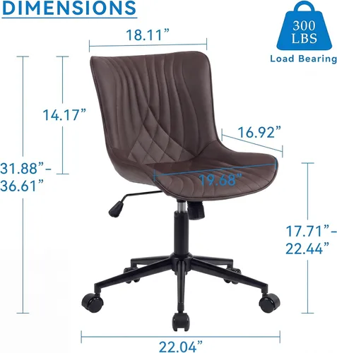 Miniatura 2 de YOUNIKE Silla de oficina marrón, silla de escritorio sin brazos con ruedas, sillas de tareas de oficina en casa, moderna silla mecedora giratoria