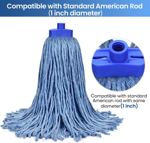 Miniatura 3 de Matthew - Cabezales de repuesto para trapeador húmedo de algodón resistente (azul, mediano, paquete de 12) con 2 paños de microfibra para uso