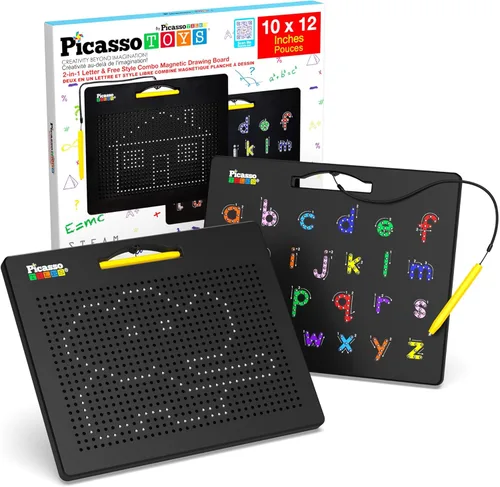 Miniatura 9 de PicassoTiles 2PK Tablero de Dibujo Magnético 4 en 1 de 12 x 10 pulgadas, Tableta Magnética Grande con 4 Caras, Alfabetos en Minúsculas y Mayúsculas