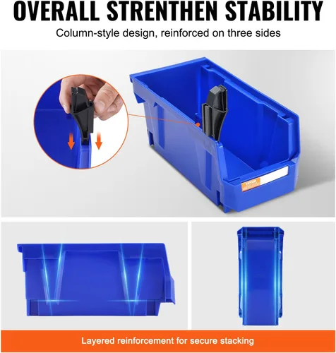 Miniatura 4 de VEVOR Contenedores de almacenamiento apilables de plástico, paquete de 12 unidades (11 x 5 x 5 pulgadas), contenedores organizadores