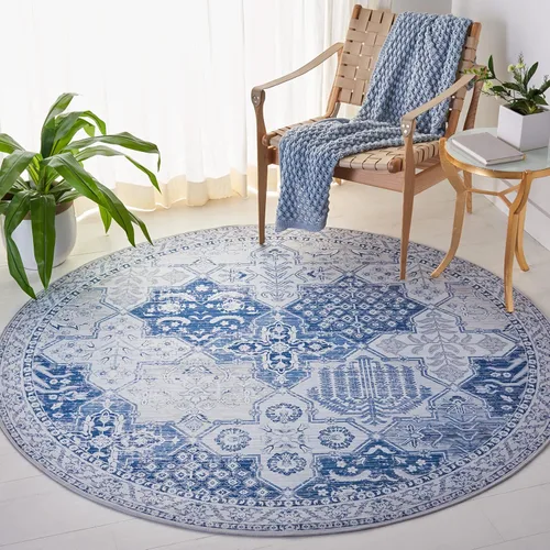 Miniatura 11 de SAFAVIEH Tucson Collection - Alfombra lavable de 2 pies 6 pulgadas x 8 pies, gris y azul marino, antideslizante, ideal para zonas de alto tráfico