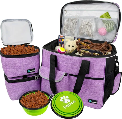 Miniatura 18 de PetAmi Bolsa de viaje para perros, organizador de bolsas de viaje para mascotas, bolsa de viaje de comida para perros con contenedor de comida
