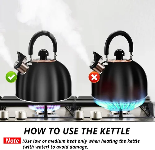 Miniatura 5 de Hervidor de Té, Hervidor de Té Silbante para Estufa de 2.6 Cuartos, Teteras para Estufa de Acero Inoxidable Grado Alimentario, Mango