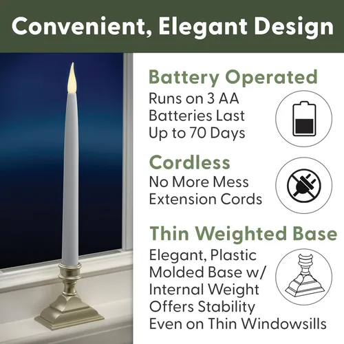 Miniatura 3 de 612 Vermont VT-1660P-4 - Velas LED de ventana con temporizador (6 encendido/18 apagado), llama parpadeante LED dual blanca cálida patentada, Peltre
