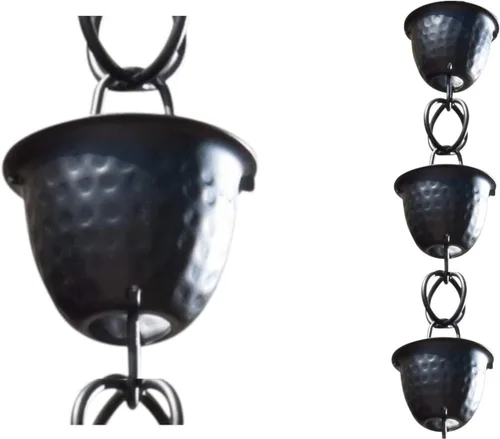 Miniatura 4 de Monarch Rain Chains Cadenas de lluvia martilladas de aluminio para canaletas – Extensión de 3 pies de extensión negra Cadena de lluvia decorativa