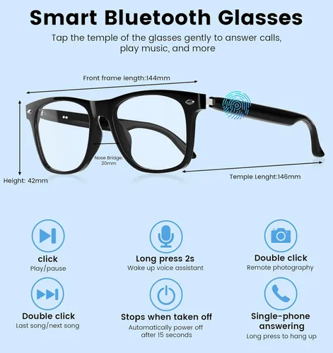 Miniatura 9 de Lentes inteligentes AI para hombres y mujeres con traducción en tiempo real y audio Bluetooth, gafas de traductor de 115 idiomas con altavoces