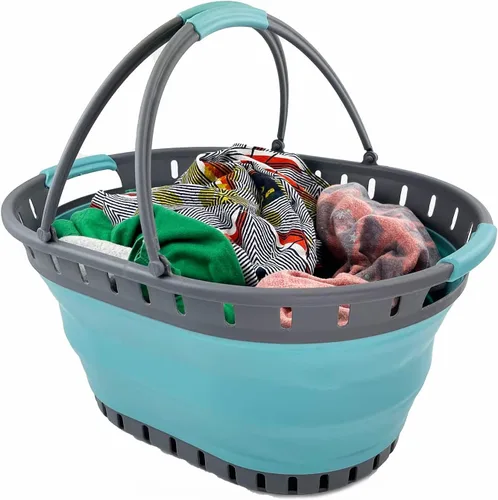Miniatura 4 de SAMMART Juego de 2 cestas plegables de plástico para la ropa sucia de 25 litros (6.6 galones), contenedor de almacenamiento plegable y organizador