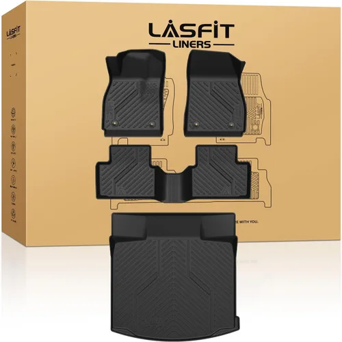 Miniatura 26 de LASFIT Juego completo de tapetes de elastómero termoplástico para todo tipo de clima de ajuste personalizado para automóviles, de 1ª y 2ª fila, 3