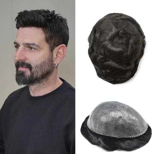 Miniatura 99 de Toupee - Pieza de cabello humano real para hombre, piel completa de polietileno, sistema de reemplazo de cabello para hombres, piezas invisibles