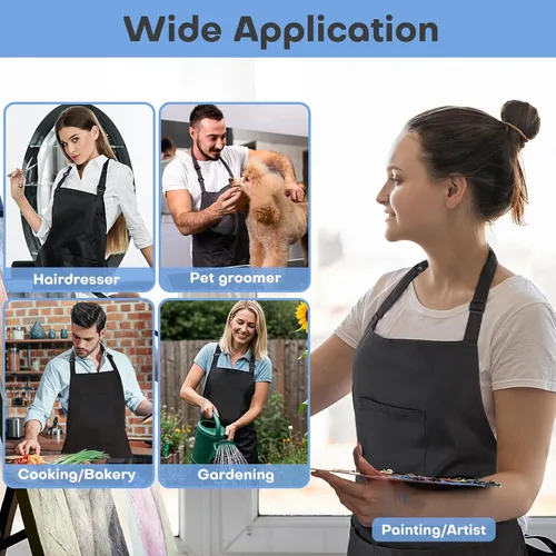 Miniatura 5 de Noverlife Hair Stylist Apron with 4 Pockets, Hair Resistant 34 Inch Long Hairdresser Aprons w/Adjustable Strap for Salon Delantal de peinado negro