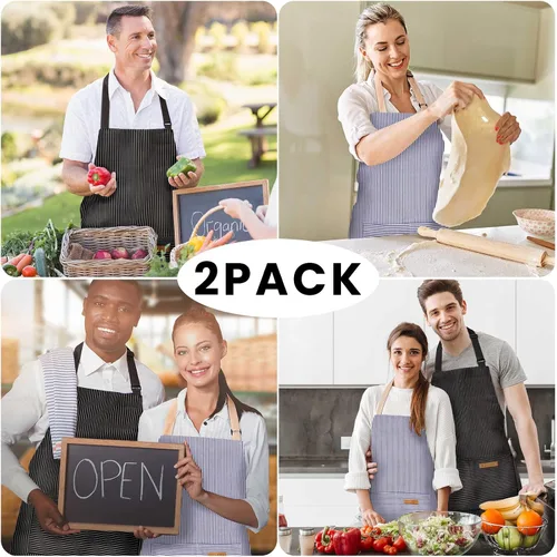 Miniatura 7 de BeLuyi - Paquete de 2 delantales ajustables con peto, delantales de chef para cocina, restaurante, con 2 bolsillos, delantales para mujeres
