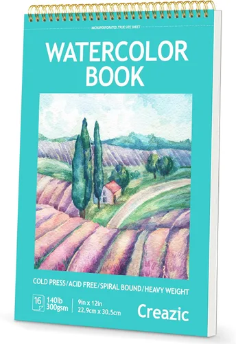 Miniatura 10 de Creazic Bloc de papel de acuarela, 5.5 x 8.5 pulgadas, 140 libras/10.58 oz, cuaderno de bocetos de acuarela de prensa en frío, 24 hojas