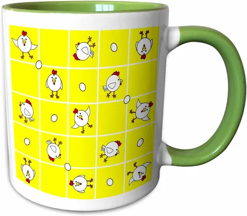 Miniatura 8 de 3dRose mug_10777_4 Chicken Dance Print White and Yellow - Taza negra de dos tonos, multicolor, 11 onzas Blanco