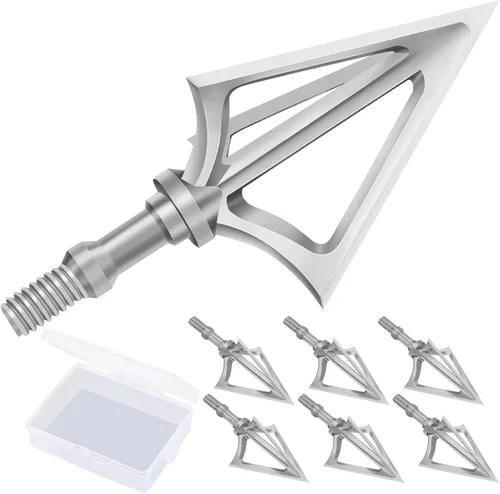 Hunting Broadheads with 3 Fixed Blade 100 Grain Screw-in Archery Broadheads Compatible with Crossbows,Recurve and Compound Bows plateado