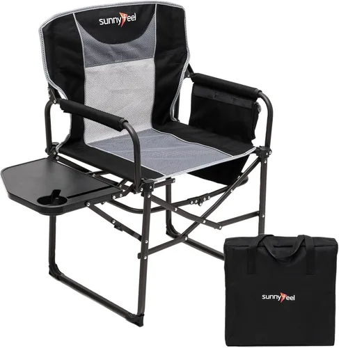 SUNNYFEEL Silla de Director de Camping de Gran Tamaño, Sillas Plegables Portátiles para Césped para Adultos de Servicio Pesado con Mesa Lateral,