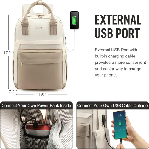 Miniatura 6 de LOVEVOOK - Mochila para laptop de 15.6 pulgadas para mujer, bolsa de laptop con puerto USB, mochilas impermeables de moda, mochilas vintage