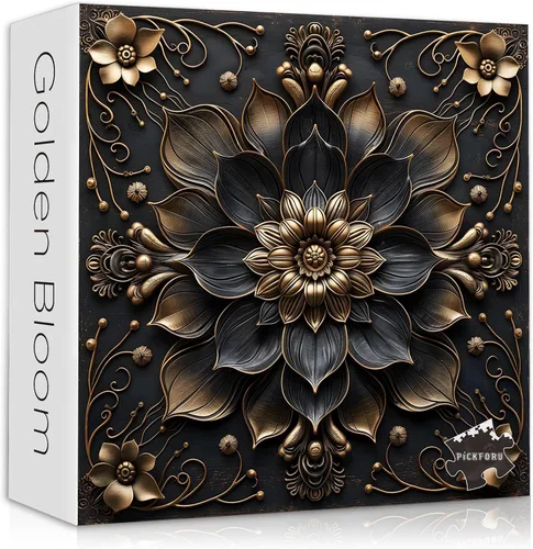 Rompecabezas de flores vintage para adultos de 1000 piezas, arte floral único con flores doradas, rompecabezas estético retro y hermoso, desafío