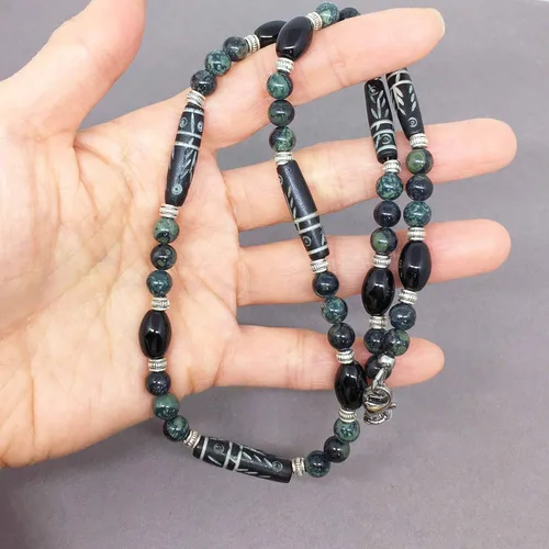 Miniatura 14 de Mami's Gem Studio Collar de estilo tribal para hombre, cuentas con hueso tallado, ónix negro y piedras preciosas, hecho a mano en Estados Unidos