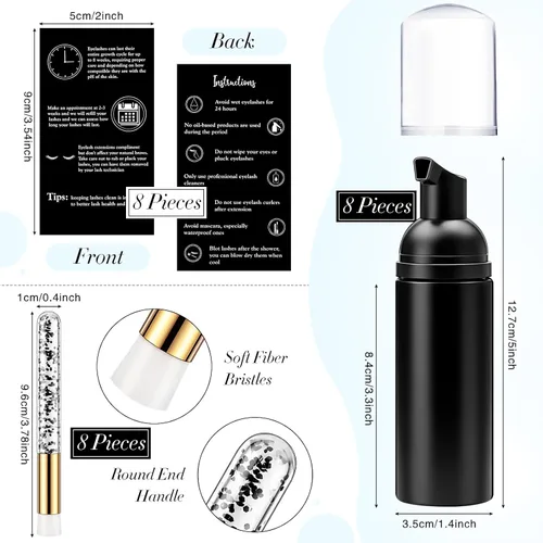 Miniatura 2 de Remerry 40 Pcs Lash Shampoo Brushes Set Eyelash Aftercare Bag Disposable Mascara Tubes Foam Pump Bottle Extension Aftercare Instructions Card