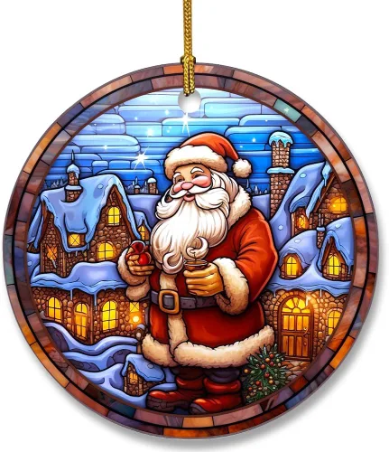 Miniatura 10 de Adorno de cerámica divertido - Papá Noel travieso y ciervo "Deseo que no te traiga nada más que una feliz Navidad" - Adornos para el hogar, adorno