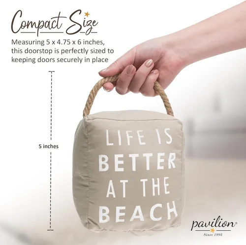 Miniatura 5 de Pavilion "La vida es mejor en la playa" Tope de puerta de lona - Tope de puerta decorativo de tela ponderada con asa, bolsa de arena de poliéster