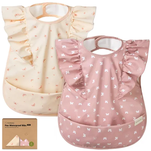 KeaBabies Baberos impermeables para bebé niña, niño, paquete de 2 baberos ligeros y grandes para comer, atrapa alimentos portátiles, artículos