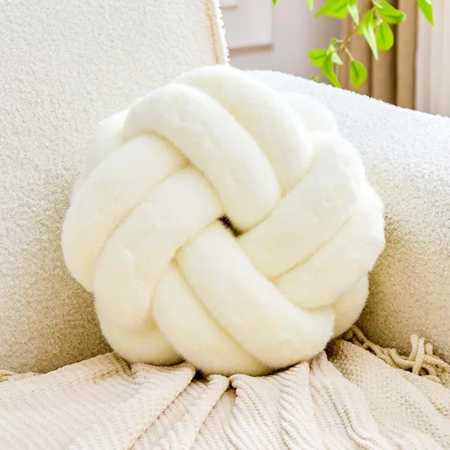 Miniatura 18 de Almohada de nudo de bola, cojín decorativo redondo para arrojar, almohada de felpa suave beige anudada de 8 pulgadas, cojín decorativo de nudo
