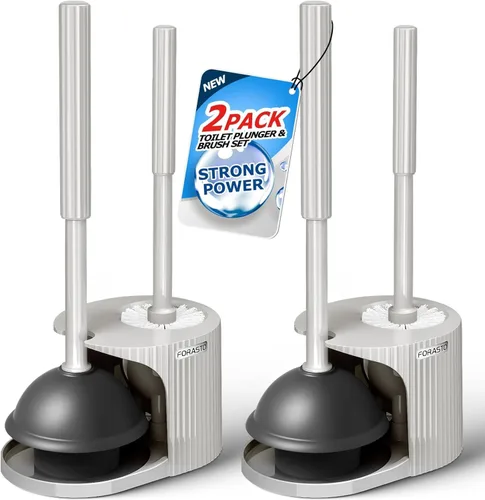 Miniatura 17 de FORASTO- Juego de desatascador y cepillo para inodoro 2 en 1, desatascador con mango alargado, herramientas de limpieza para baño, suministros