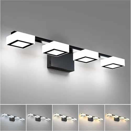 Miniatura 9 de Lámparas LED modernas para baño, 3 luces regulables con 5 modos de color, accesorios de iluminación de pared de baño acrílico negro mate sobre