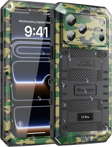 Miniatura 36 de Beasyjoy - Funda impermeable para iPhone 13 Pro, carcasa de metal con protector de pantalla integrado, carcasa protectora de cuerpo completo de Negro