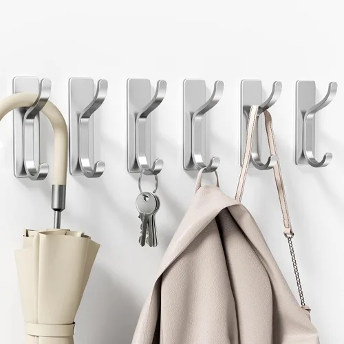Miniatura 10 de niffgaff Ganchos de pared para abrigo y toalla: colgador adhesivo de puerta de 13 libras, gancho adhesivo para pared, armario, baño, acero Dorado