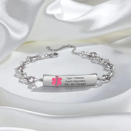 Miniatura 3 de Pulseras de identificación médica personalizadas de acero inoxidable para mujeres