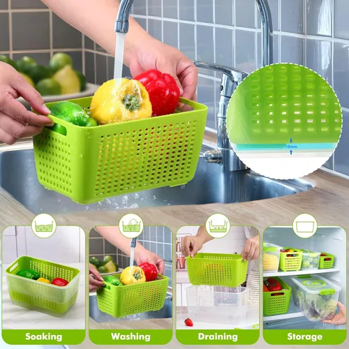 Miniatura 3 de LUXEAR Contenedores para productos para refrigerador, juego de 3 recipientes de frutas con colador extraíble, recipientes sin BPA con tapas, aptos