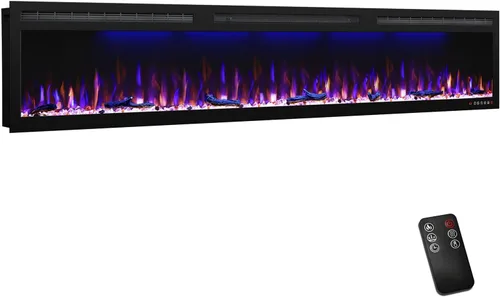Chimenea Eléctrica Empotrada de 88 pulgadas, Inserto y Chimenea Delgada de Montaje en Pared con Calentador de 750/1500 Vatios, Hogar de Troncos y