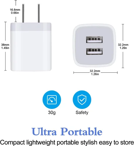 Miniatura 4 de Cargador de pared USB, bloque de carga, paquete de 2 unidades de 2.1 A/5 V, enchufe de pared USB de doble puerto, ladrillo de carga, caja de carga