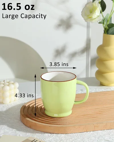 Miniatura 2 de Taza de café verde, taza de café de 16.5 onzas, apta para lavavajillas, taza de té de cerámica con mango grande, taza de café grande para café
