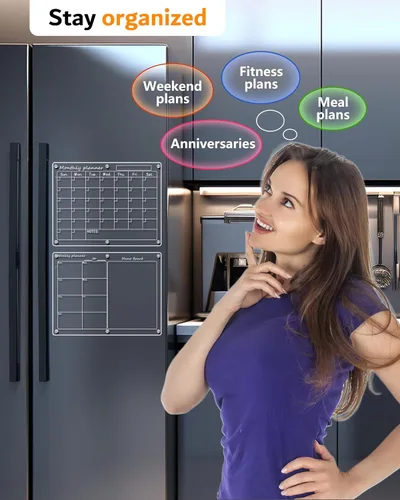 Miniatura 2 de Calendario acrílico magnético para refrigerador, 1 paquete de 11 x 15 pulgadas, calendario transparente para nevera, borrado en seco, juego