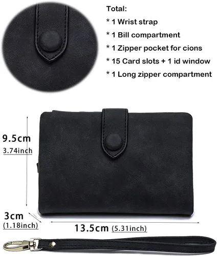 Miniatura 6 de AOXONEL Women's Small Bifold Leather wallet Rfid blocking Ladies Wristlet with Card holder id window Coin Purse