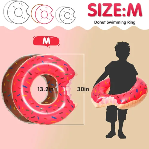 Miniatura 2 de DMAR Flotador de piscina con forma de dona, tubo y anillo para playa y piscina Juego de 4 (rosa y marrón 30 pulgadas)