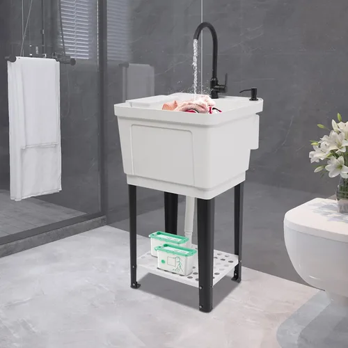 Miniatura 3 de Fregadero utilitario, fregadero de lavandería independiente, bañera de lavandería que ahorra espacio, fregadero portátil, lavabo de mano para Blanco