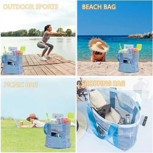 Miniatura 5 de Bolsa de playa de malla, bolsa de playa, ligera, impermeable, a prueba de arena, bolsas de viaje duraderas para juguetes de playa