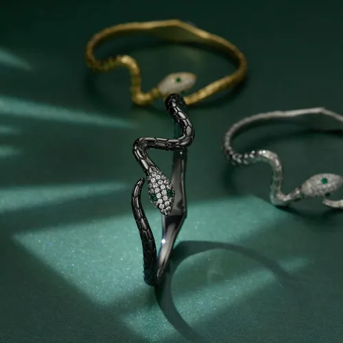 Miniatura 7 de Pulseras de serpiente, pulsera de serpiente ajustable, brazalete abierto, pulsera de plata con envoltura de serpiente de derivación, pulseras de oro