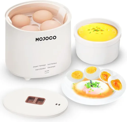 Mojoco Olla de Huevos Rápida - Mini Olla de Huevos para Huevos al Vapor, Duros y Blandos y Onsen Tamago - Hervidor Eléctrico de Huevos para Cocina