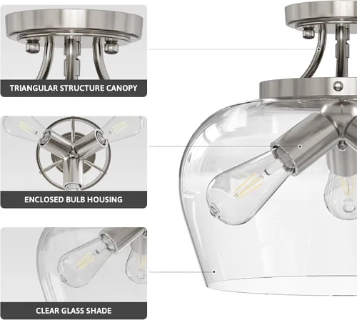 Miniatura 3 de VONLUCE Lámpara de techo semiempotrada, lámpara de techo de 13.8 pulgadas con pantalla de vidrio transparente, base E26, accesorio de iluminación