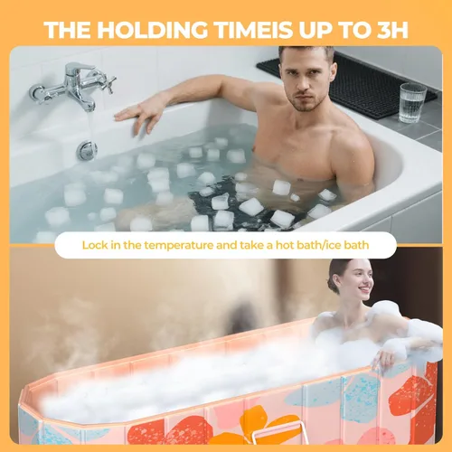 Miniatura 4 de Bañera portátil para adultos de 59 pulgadas, grande, plegable, sin instalación, para cabina de ducha, bañera plegable de pie con tapa, forro aislado